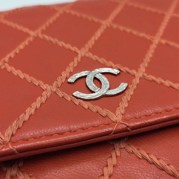 CHANEL RARE Orange Diamond Wild Stitch Lambskin WOC Crossbody - Picture 10 of 13